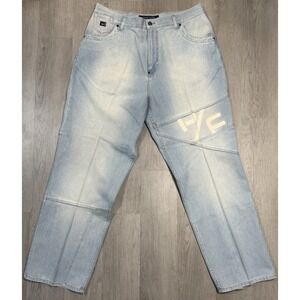 Vintage Phat Farm Baggy Wide Leg Jeans Men Size 38x33 Light Wash Logo Faded Y2K